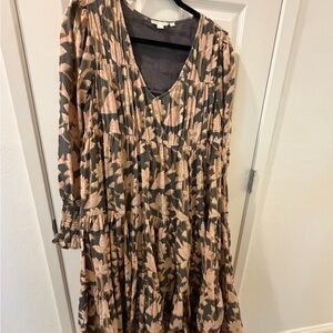 Anthropologie Blush Floral Tiered Long-Sleeve Maxi Dress